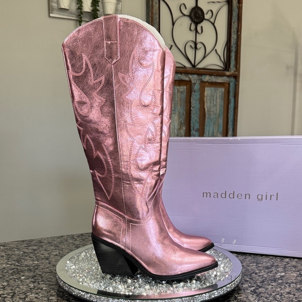 Madden Girl Metallic Pink Western Knee-High Boots